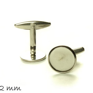 Cufflinks with stainless steel cabochon socket, in silver, 12 mm socket