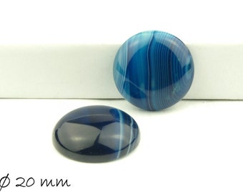 2 pcs Cabochons, blue agate, 20 mm