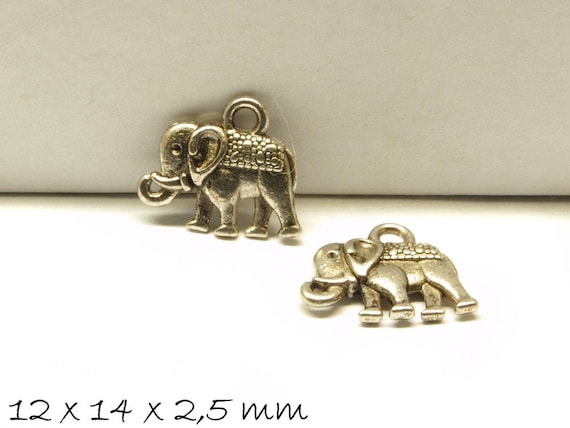Pendentif Vintage Années 50 - Double éléphants Sous Baldaquin En Métal Argenté