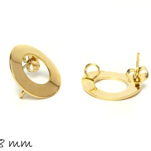 Ear studs with eyelet, stainless steel, gold, donut, earrings, Ø 18 mm