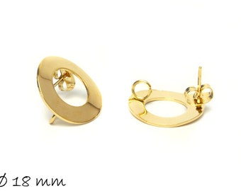 Stud earrings with eyelet, stainless steel, gold, donut, earrings, Ø 18 mm