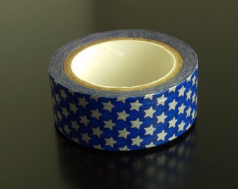 1 Rolle Masking Tape blau mit Sternen 15 mm