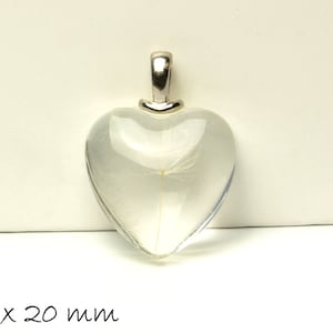 1 pc heart-shaped pendant glass ball with real dandelions, 27 x 20 mm