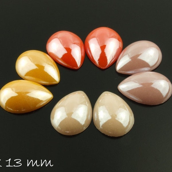 8 tropfenförmige, opake Glas Cabochons 18 x 13 mm