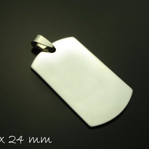 Ciondolo con placca in acciaio inossidabile rettangolo argento 43 x 24 mm Medaglietta per cani