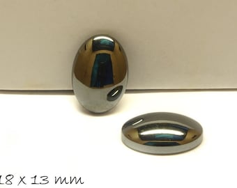 2 pcs cabochons hematite, black shiny, 18 x 13 mm