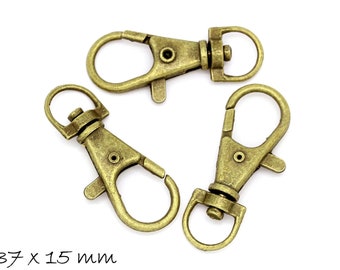 Carabiner closures, bronze, 37 x 15 mm, XXL