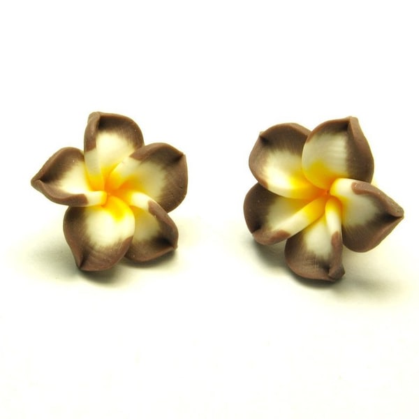 4 PCs frangipani fleurs Fimo argile brun 15 x 9 mm