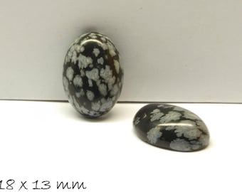 2 pcs Cabochons Gemstone Snowflake Obsidian, 18 x 13 mm