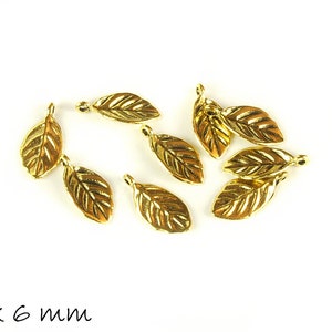 6 pcs pendant leaves old gold, 15 x 6 mm
