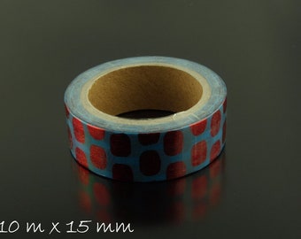 1 rol afplakband blauw rood 15 mm (10 m)