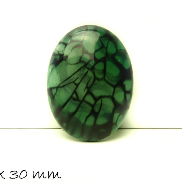 1 Stk Cabochon, Drachenader, Achat, 40 x 30 mm, grün schwarz