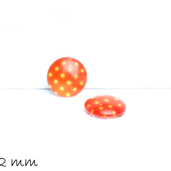 10 runde Glas Cabochons mit rot mit weißen Punkten Ø 12 mm