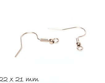 Ear hook with pearl (fish hook), rose gold, stainless steel, 22 x 21 mm