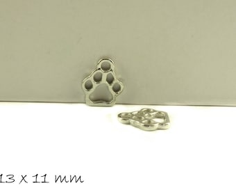 May include: Two silver metal charms in the shape of a paw print. The charms are 13 mm by 11 mm.