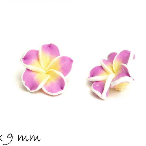 4 pcs Frangipani fleurs Fimo Argile rose-jaune 15 x 9 mm