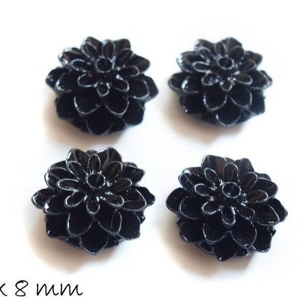 6 Stk Chrysanthemen Cabochons in schwarz, Ø 15 mm