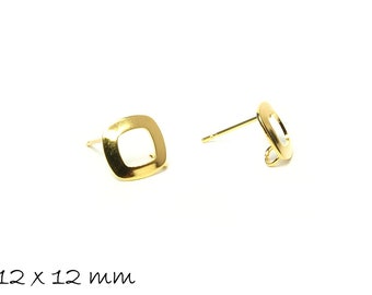 Ohrstecker mit Öse Edelstahl, gold, Quadrat, Ohrringe, 12 x 12 mm