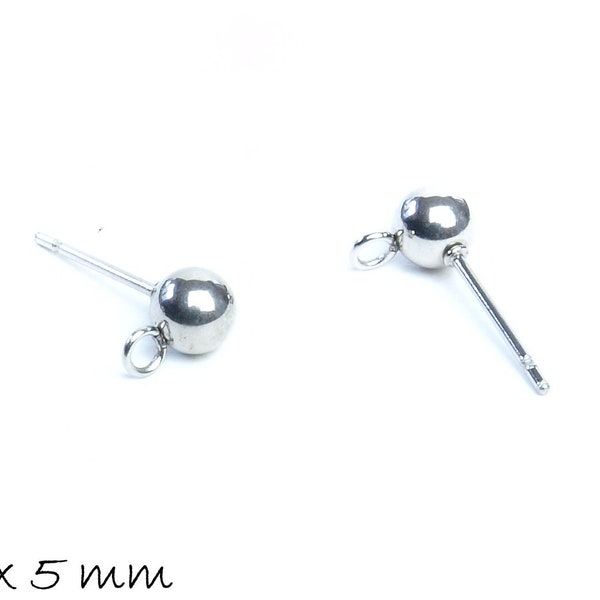 Ear studs with ball and eye made of stainless steel in silver, 16 x 5 mm