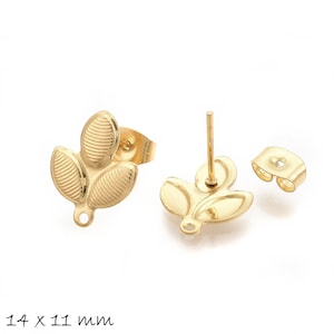 May include: Gold-tone leaf-shaped earring findings with a post and butterfly back. The findings measure 14 x 11 mm.
