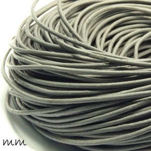 0.70EUR/meter - 5 m leather strap grey, Ø 2 mm