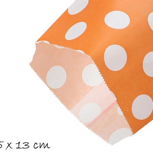 10 sacchetti di carta arancione pois bianchi 13 x 16,5 cm