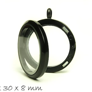 Pode incluir: Medalha de metal preto com um inserto de vidro transparente. A medalha mede 35 mm x 30 mm x 8 mm.