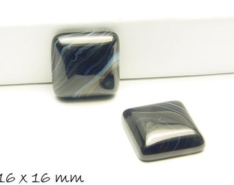 2 pcs gemstone cabochons agate, 16 x 16 mm, black