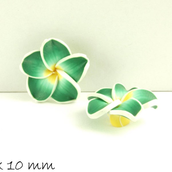 4 PCs frangipani fleurs Fimo argile vert 20 x 9 mm