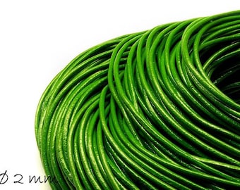 0.70EUR/meter - 5 m leather strap green, Ø 2 mm