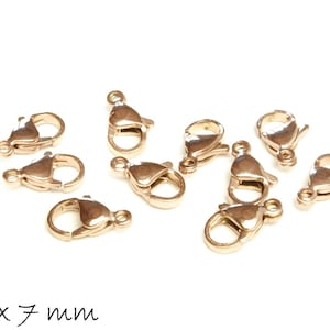 Carabiner clasps made of stainless steel, rose gold, 12 x 7 mm