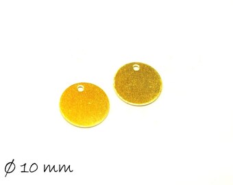 Pak van 10 hangende stempelplaatjes messing goud rond 10 mm
