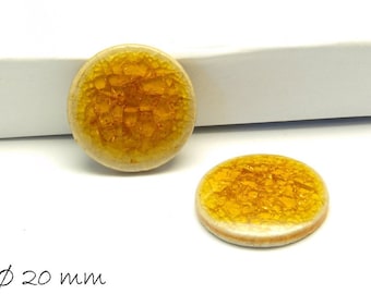 2 gecrackelte Porzellan Cabochons Ø 20 mm gelb