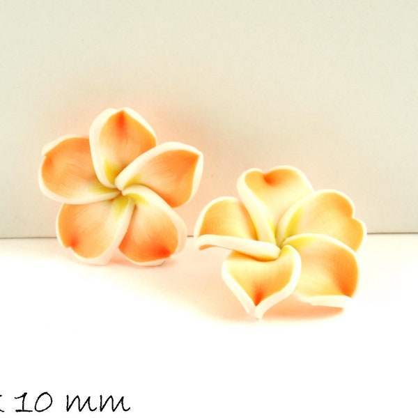 4 PCs frangipani fleurs Fimo argile orange 20 x 9 mm