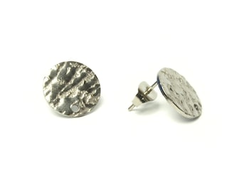 Stud earrings stainless steel with disc, silver, disc, earrings, Ø 12 mm