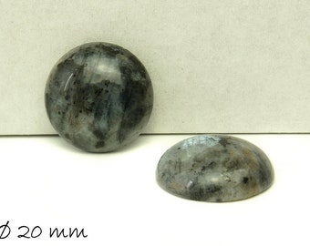 2 Stk. Cabochon Larvikit, rund, Ø 20 mm grau Edelstein