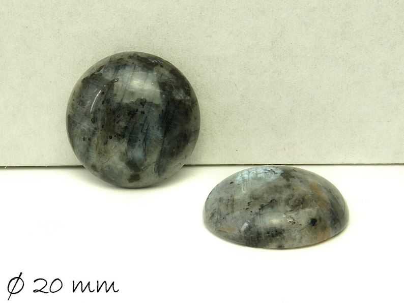 2 Stk. Cabochon Larvikit, rund, Ø 20 mm grau Edelstein Bild 1