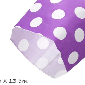 10 sacchetti di carta viola pois bianchi 13 x 16,5 cm
