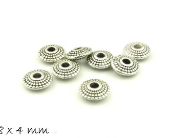 20 PCs x perles Rondelle 8 x 4 mm Antique silver