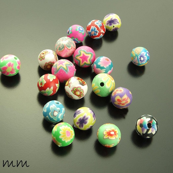 20 Stk Fimo Perlen, Polymer Clay, 8 mm, Mix bunt