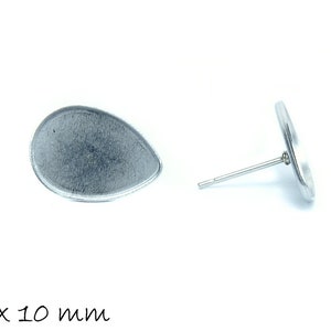 10 pcs. earring blanks with cabochon setting (drop 14 x 10 mm) made of stainless steel