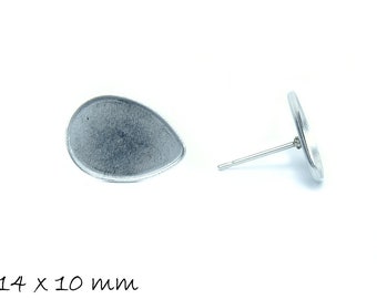 10 Stk. Ohrsteckerrohlinge mit Cabochonfassung (Tropfen 14 x 10 mm) aus Edelstahl