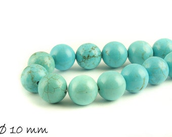 10 PCs turquoises perles naturelles bleus, Ø 10 mm