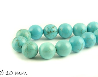 10 PCs turquoises perles naturelles bleus, Ø 10 mm