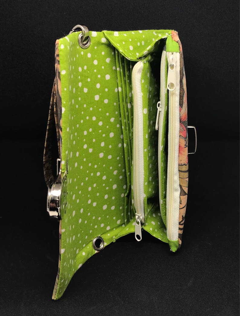 Purse wallet with mobile phone pouch RFID blocker flower cork vegan