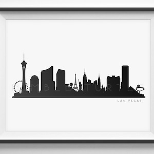 Las Vegas Skyline Silhouette - PDF, png, SVG, eps, JPG. Skyline in bianco e nero di Las Vegas