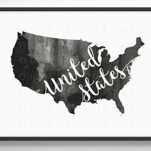 United States Outline Watercolor  -  Printable USA Wall Art  -  Black and White  -  Gallery Wall Art