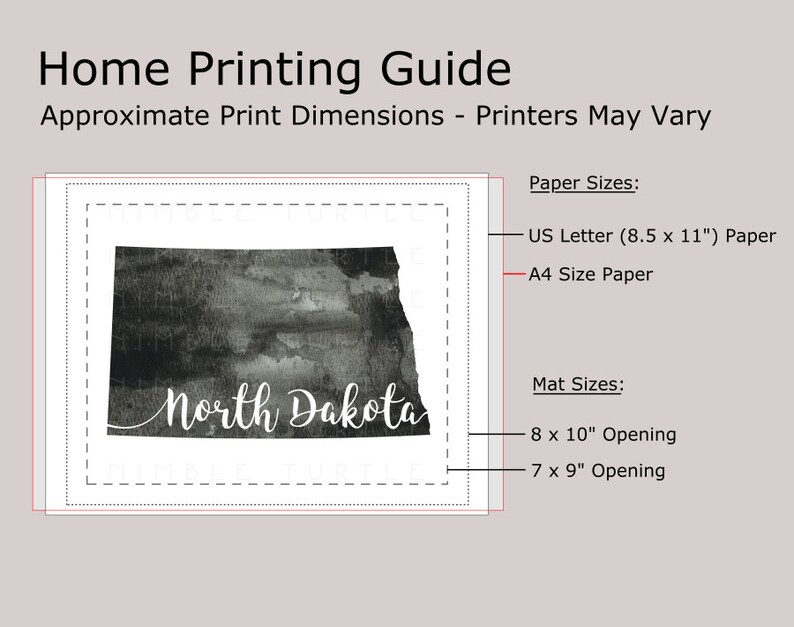 North Dakota State Outline Watercolor Printable North Dakota | Etsy