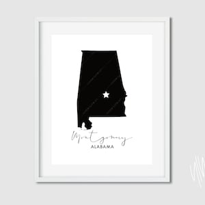 Mapa artístico de Montgomery Alabama - Arte de parede AL para impressão - Mapa de Montgomery - jpg pdf 4x5, 8x10, 11x14, 12x15, 16x20 - Montgomery AL Art