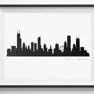Silhueta do horizonte de Chicago - Horizonte para impressão - PDF, png, SVG, eps, JPG. - Presente de última hora